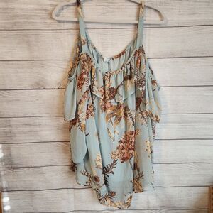 Boutique 3x blue floral fairy cottagecore cold shoulder flowy blouse
